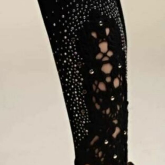NWT VOCAL CRYSTAL LACE & STONES SLIMMING slenderizing LEGGINGS SM-4X BLK rocker - Picture 9 of 9